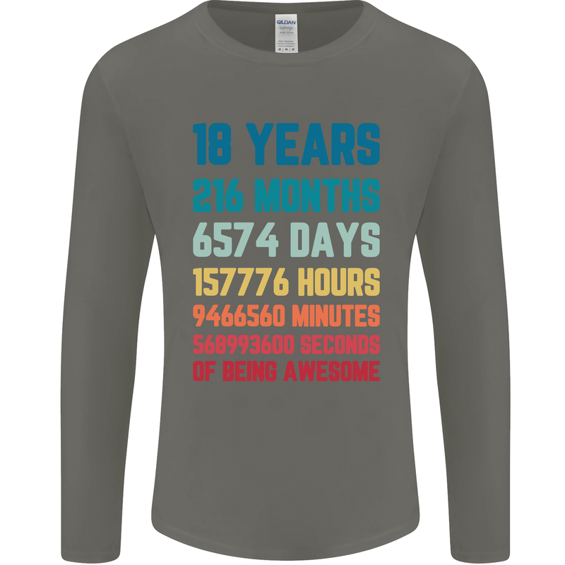 18th Birthday 18 Year Old Mens Long Sleeve T-Shirt Charcoal