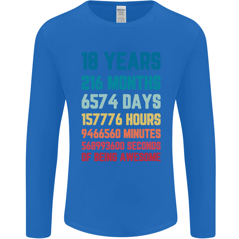 18th Birthday 18 Year Old Mens Long Sleeve T-Shirt Royal Blue