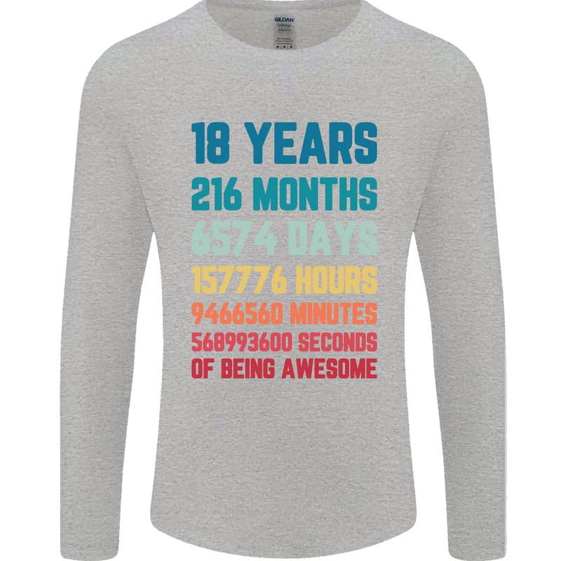 18th Birthday 18 Year Old Mens Long Sleeve T-Shirt Sports Grey