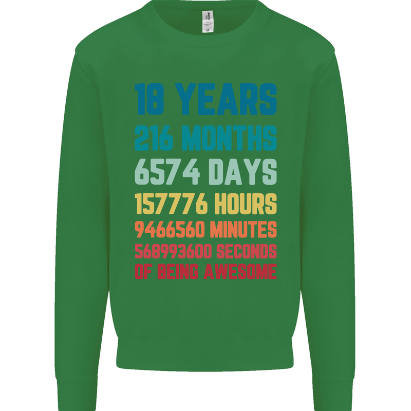 18th Birthday 18 Year Old Mens Sweatshirt Jumper Irish Green