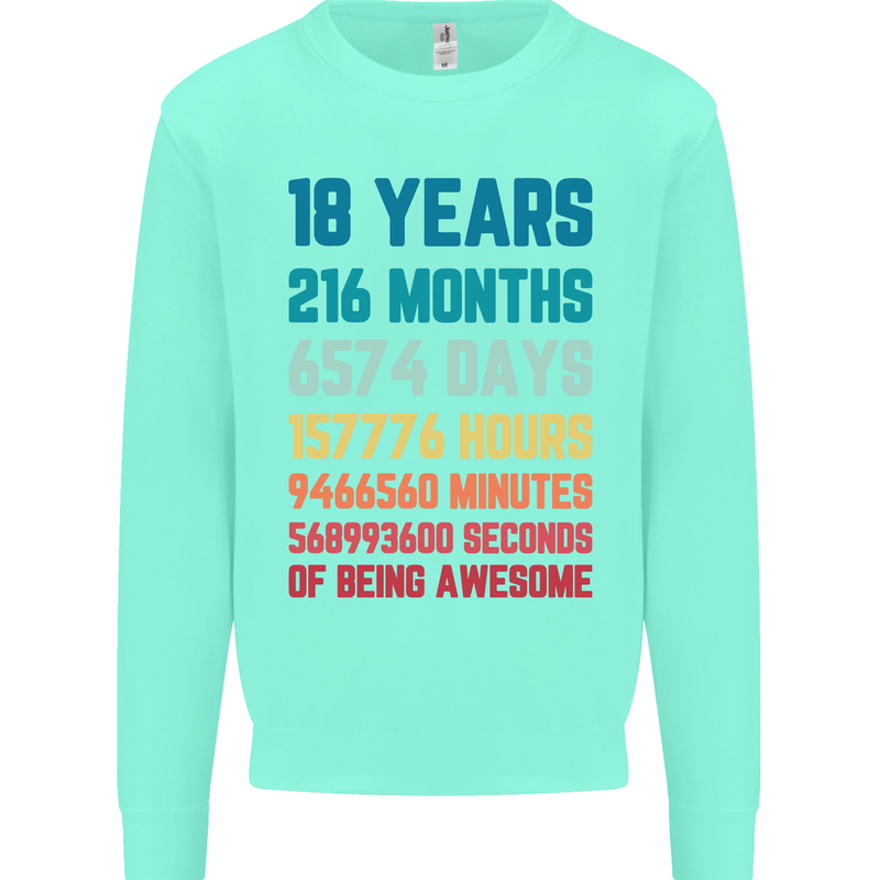 18th Birthday 18 Year Old Mens Sweatshirt Jumper Peppermint