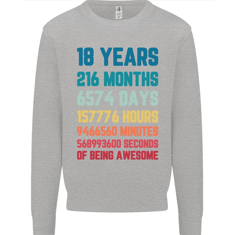 18th Birthday 18 Year Old Mens Sweatshirt Jumper Sports Grey
