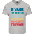 18th Birthday 18 Year Old Mens V-Neck Cotton T-Shirt Sports Grey