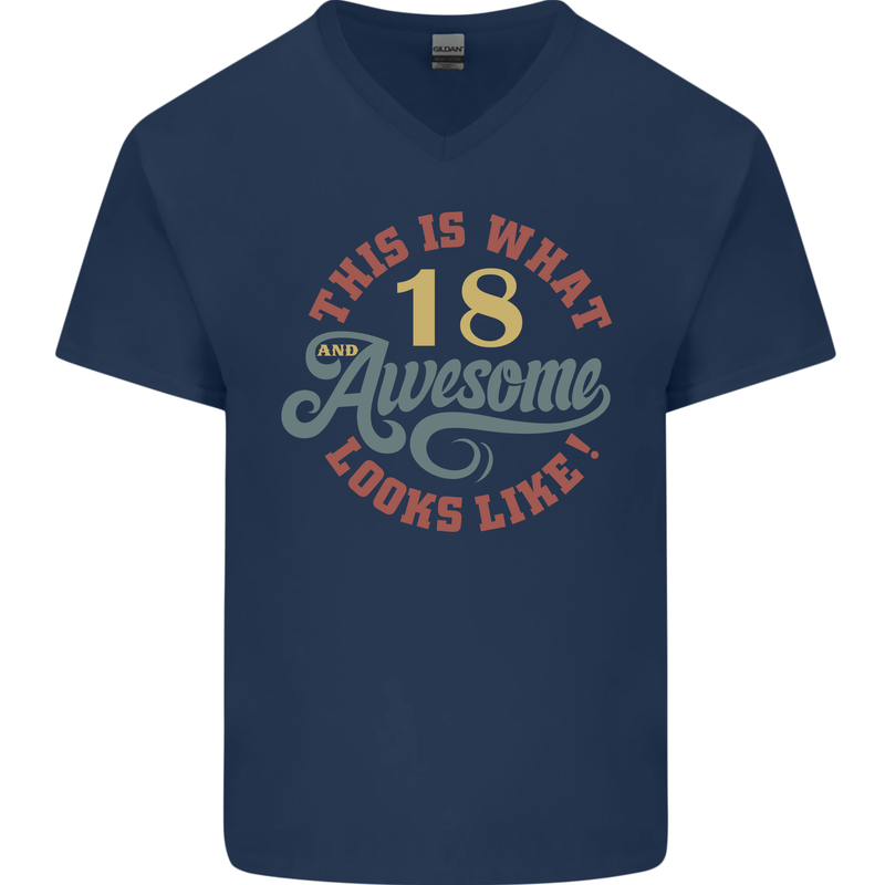 18th Birthday 80 Year Old Awesome Looks Like Mens V-Neck Cotton T-Shirt Navy Blue