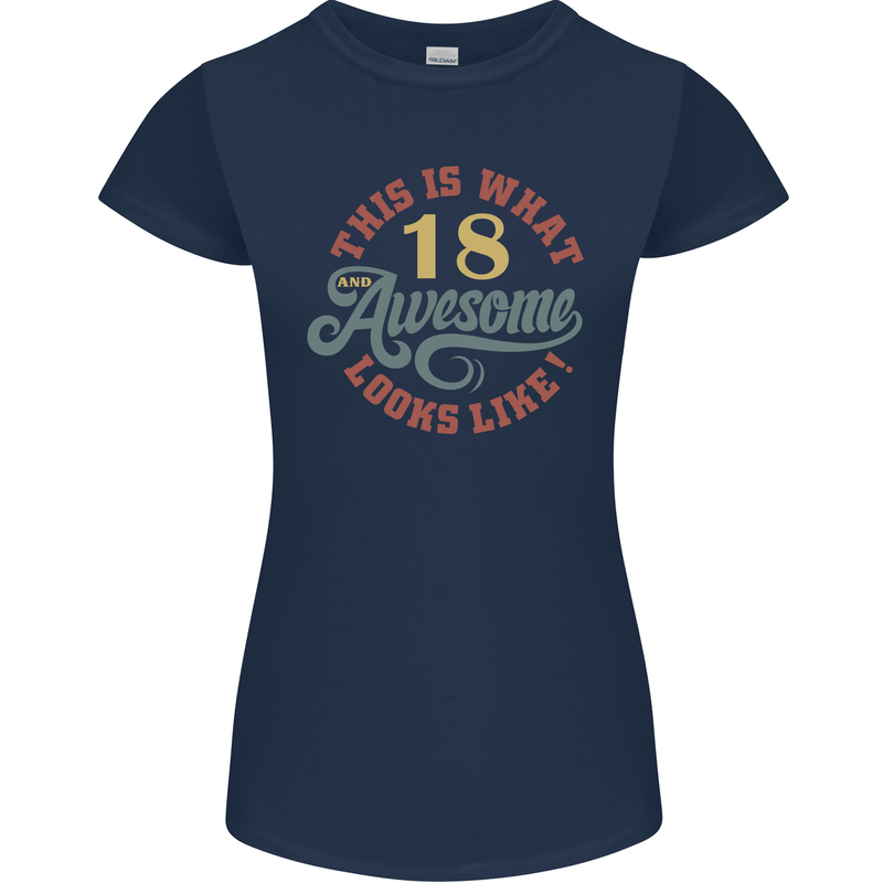 18th Birthday 80 Year Old Awesome Looks Like Womens Petite Cut T-Shirt Navy Blue