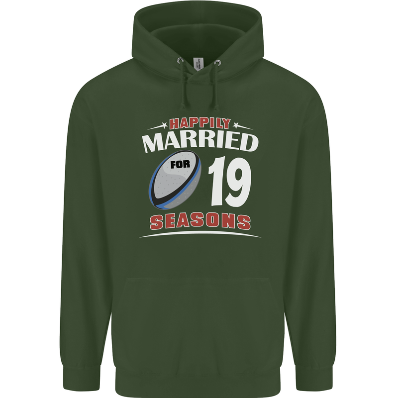 19 Year Wedding Anniversary 19th Rugby Mens 80% Cotton Hoodie Forest Green