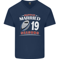 19 Year Wedding Anniversary 19th Rugby Mens V-Neck Cotton T-Shirt Navy Blue