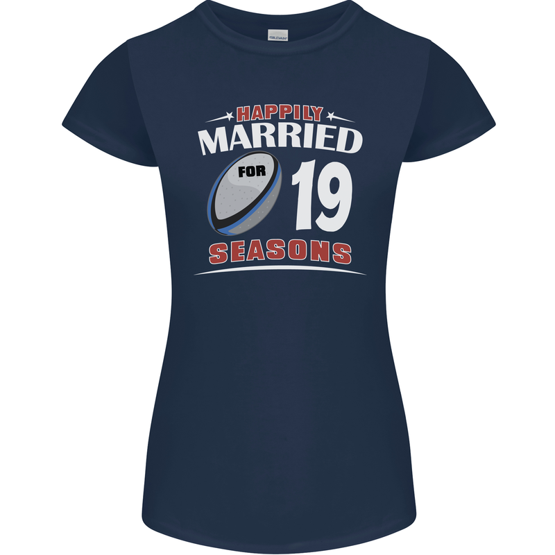 19 Year Wedding Anniversary 19th Rugby Womens Petite Cut T-Shirt Navy Blue