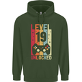 19th Birthday 19 Year Old Level Up Gamming Mens 80% Cotton Hoodie Forest Green