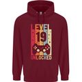 19th Birthday 19 Year Old Level Up Gamming Mens 80% Cotton Hoodie Maroon