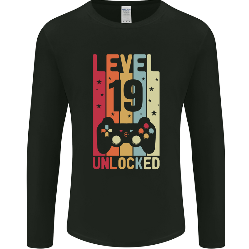 19th Birthday 19 Year Old Level Up Gamming Mens Long Sleeve T-Shirt Black