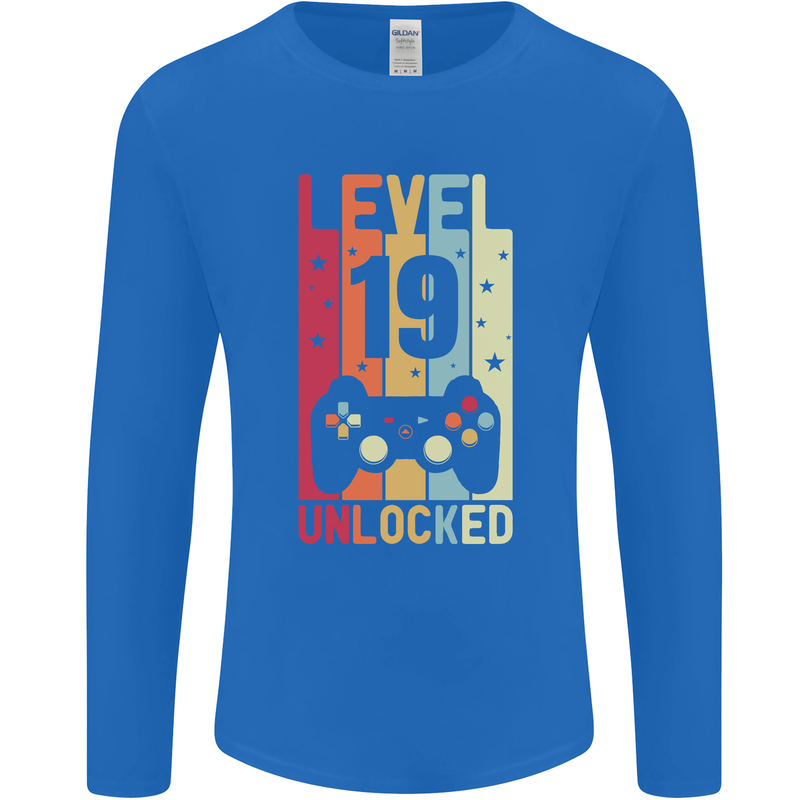 19th Birthday 19 Year Old Level Up Gamming Mens Long Sleeve T-Shirt Royal Blue