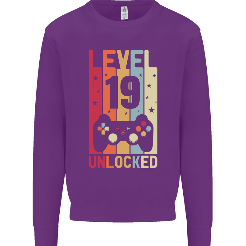 19th Birthday 19 Year Old Level Up Gamming Mens Sweatshirt Jumper Purple