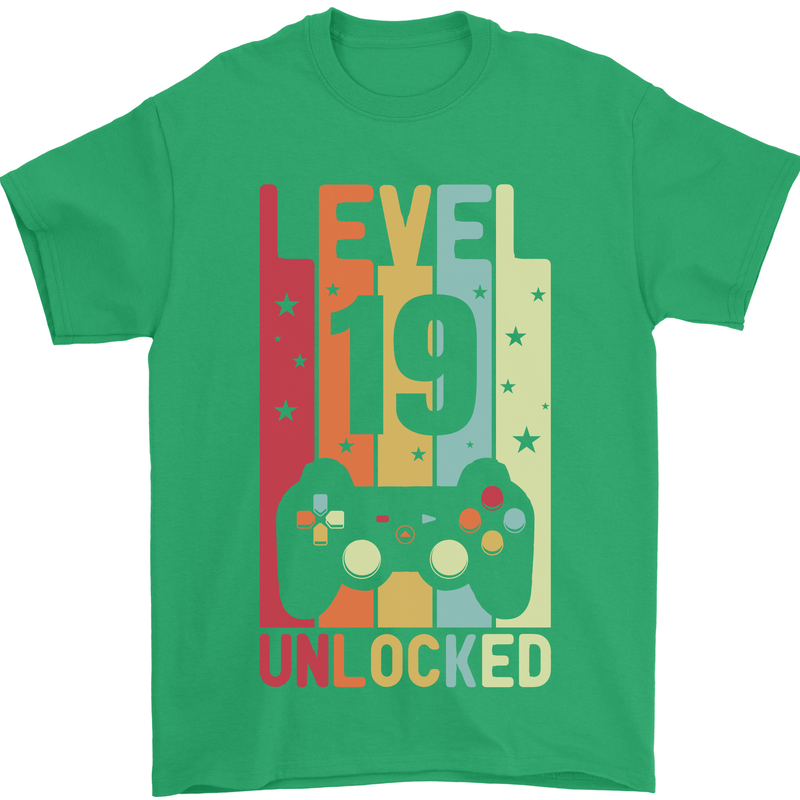 19th Birthday 19 Year Old Level Up Gamming Mens T-Shirt 100% Cotton Irish Green