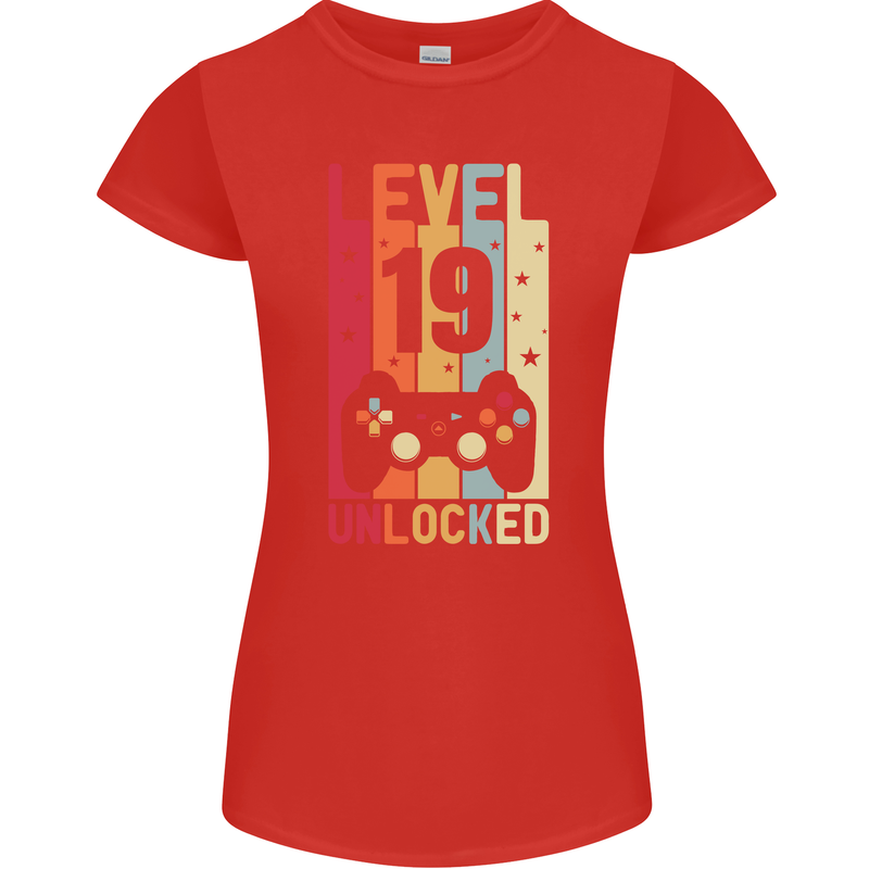 19th Birthday 19 Year Old Level Up Gamming Womens Petite Cut T-Shirt Red
