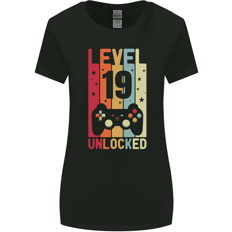 19th Birthday 19 Year Old Level Up Gamming Womens Wider Cut T-Shirt Black
