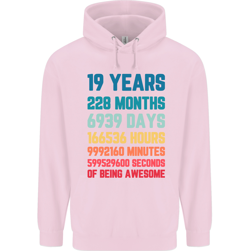 19th Birthday 19 Year Old Mens 80% Cotton Hoodie Light Pink