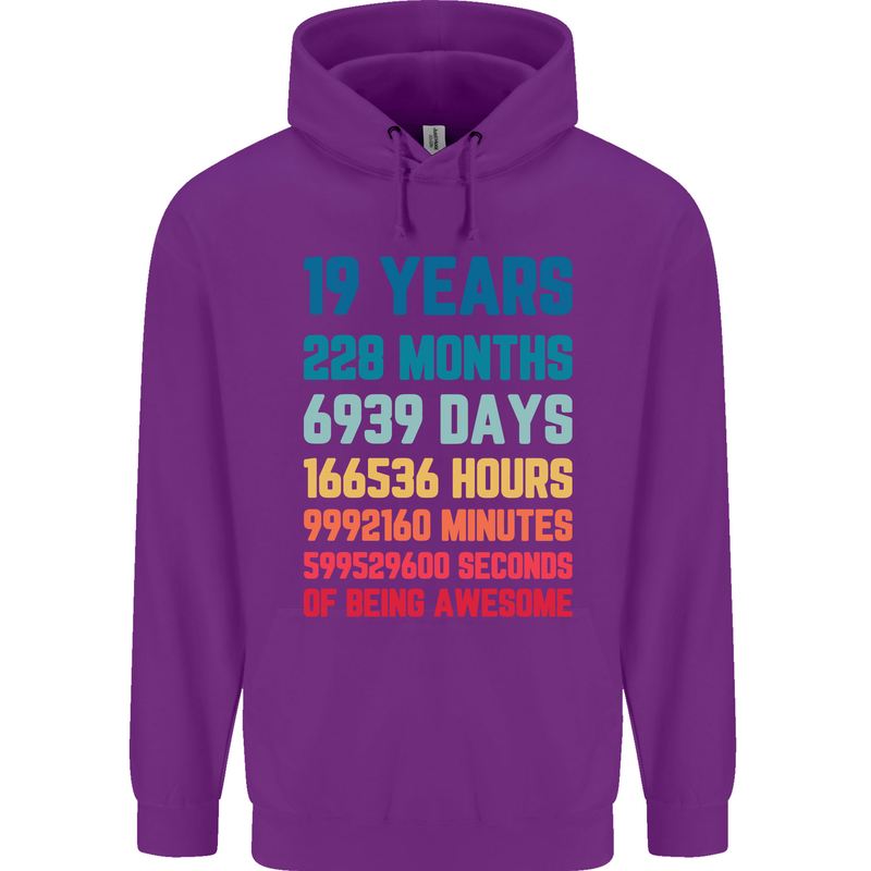 19th Birthday 19 Year Old Mens 80% Cotton Hoodie Purple