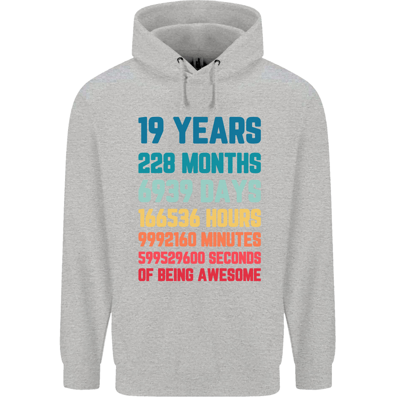19th Birthday 19 Year Old Mens 80% Cotton Hoodie Sports Grey