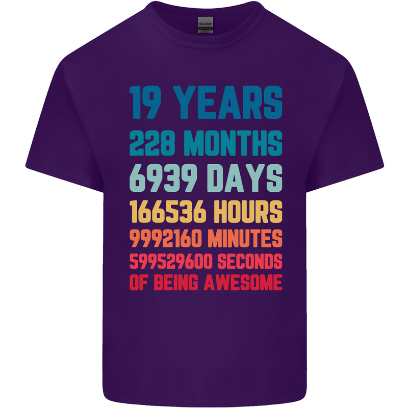 19th Birthday 19 Year Old Mens Cotton T-Shirt Tee Top Purple