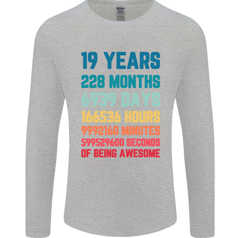 19th Birthday 19 Year Old Mens Long Sleeve T-Shirt Sports Grey