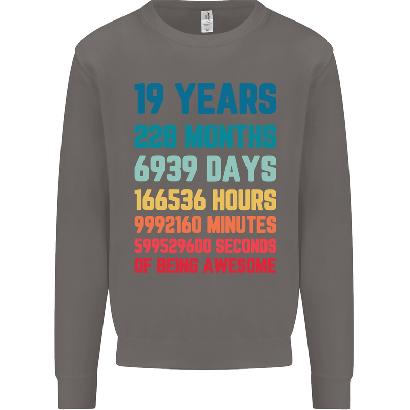 19th Birthday 19 Year Old Mens Sweatshirt Jumper Charcoal