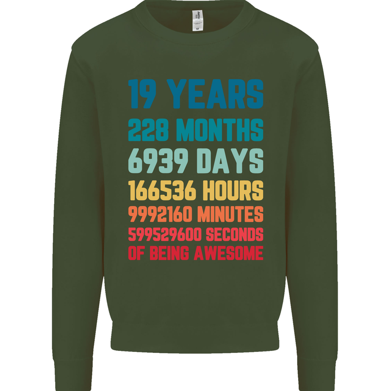 19th Birthday 19 Year Old Mens Sweatshirt Jumper Forest Green