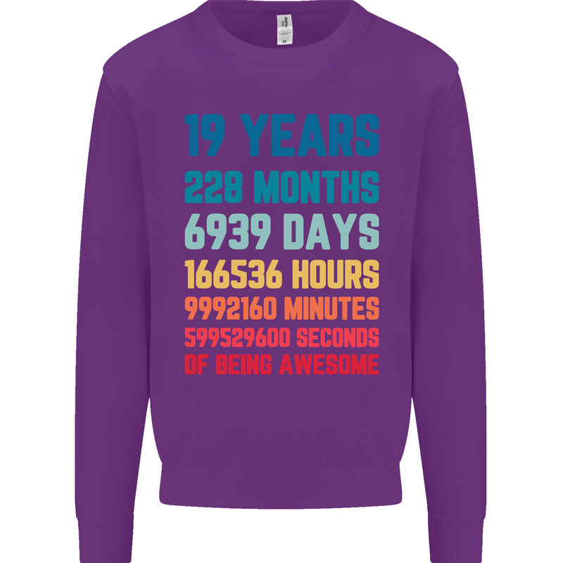 19th Birthday 19 Year Old Mens Sweatshirt Jumper Purple