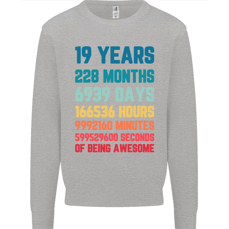 19th Birthday 19 Year Old Mens Sweatshirt Jumper Sports Grey