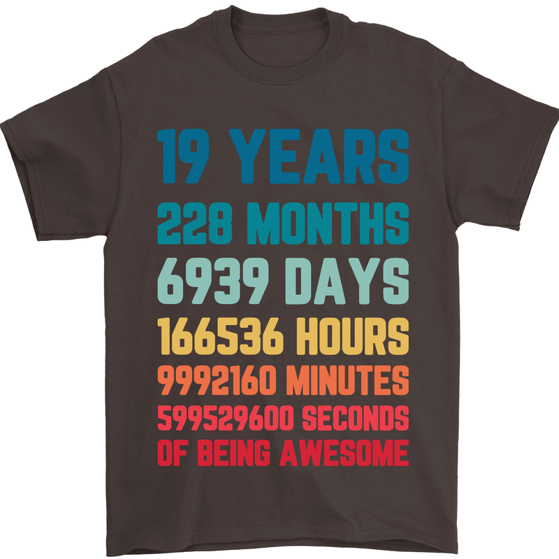 19th Birthday 19 Year Old Mens T-Shirt 100% Cotton Dark Chocolate