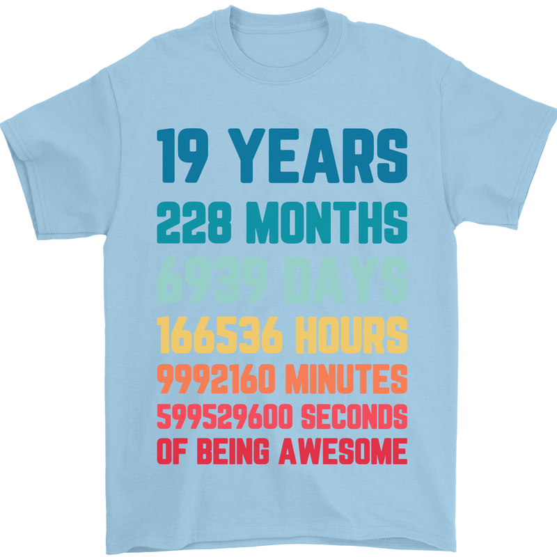 19th Birthday 19 Year Old Mens T-Shirt 100% Cotton Light Blue