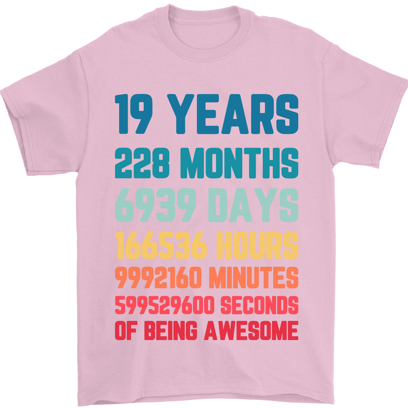 19th Birthday 19 Year Old Mens T-Shirt 100% Cotton Light Pink