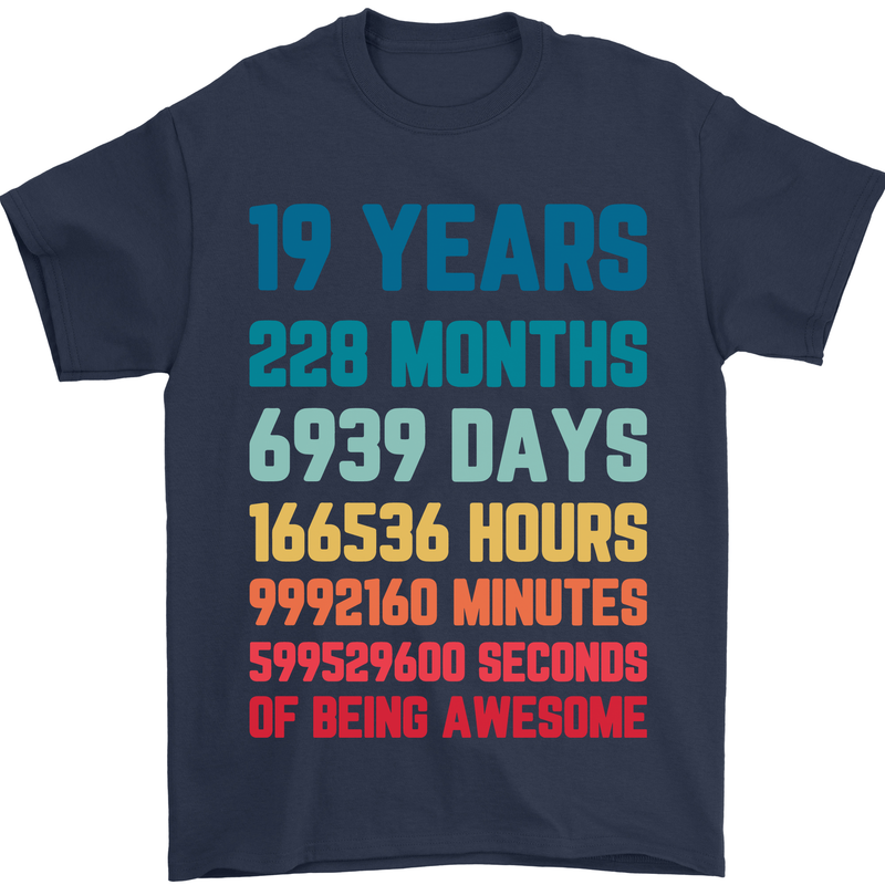 19th Birthday 19 Year Old Mens T-Shirt 100% Cotton Navy Blue