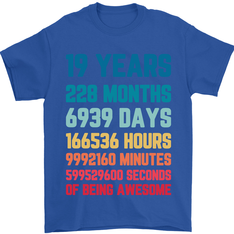 19th Birthday 19 Year Old Mens T-Shirt 100% Cotton Royal Blue