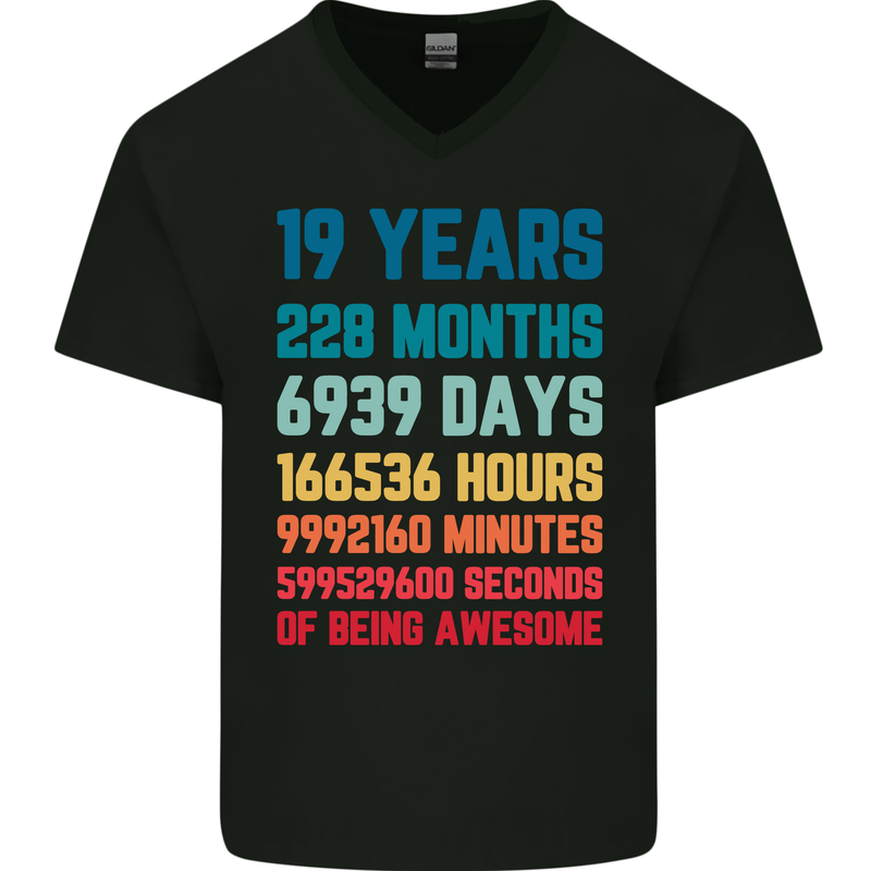 19th Birthday 19 Year Old Mens V-Neck Cotton T-Shirt Black