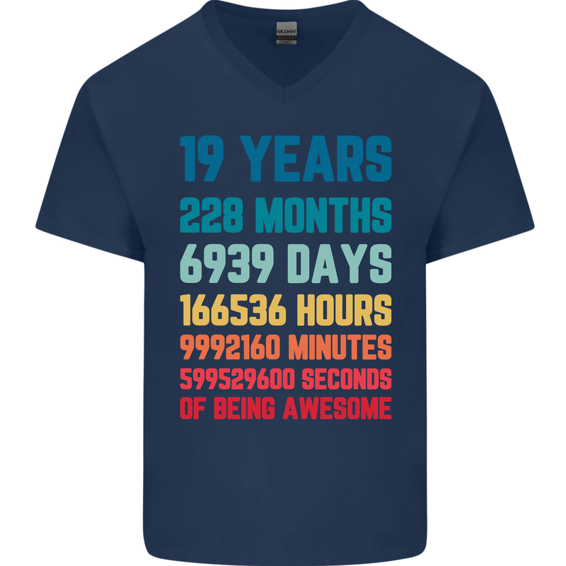 19th Birthday 19 Year Old Mens V-Neck Cotton T-Shirt Navy Blue