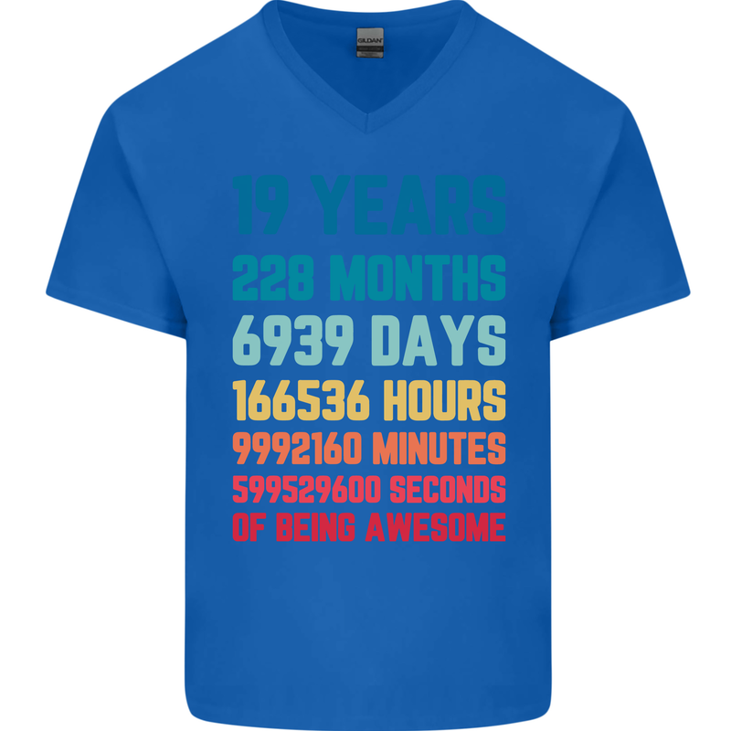19th Birthday 19 Year Old Mens V-Neck Cotton T-Shirt Royal Blue