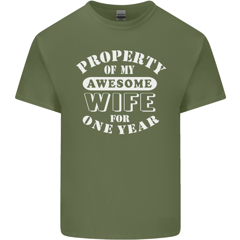 1 Year Wedding Anniversary 1st Funny Wife Mens Cotton T-Shirt Tee Top Military Green