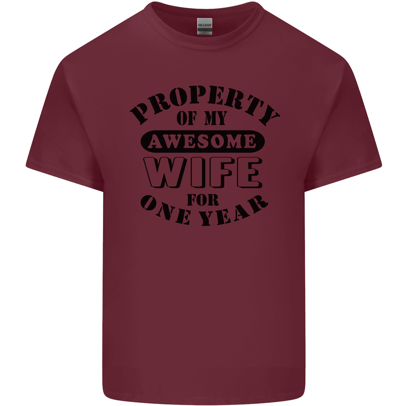 1st Wedding Anniversary 1 Year Funny Wife Mens Cotton T-Shirt Tee Top Maroon