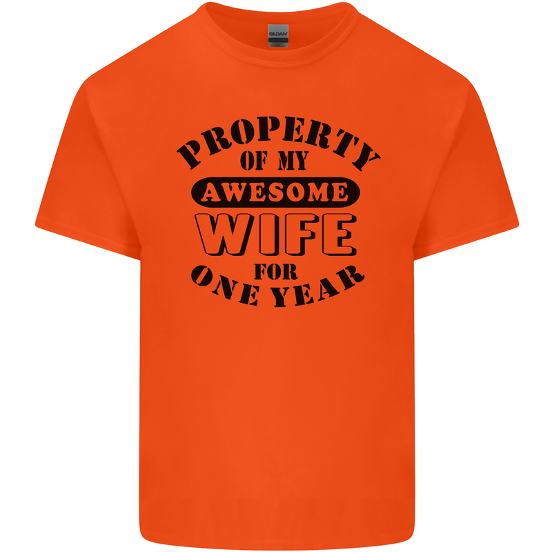 1st Wedding Anniversary 1 Year Funny Wife Mens Cotton T-Shirt Tee Top Orange