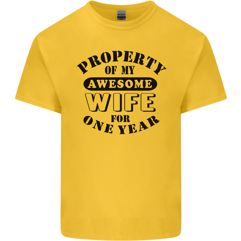 1st Wedding Anniversary 1 Year Funny Wife Mens Cotton T-Shirt Tee Top Yellow