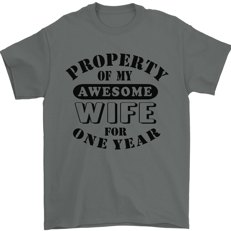 1st Wedding Anniversary 1 Year Funny Wife Mens T-Shirt 100% Cotton Charcoal