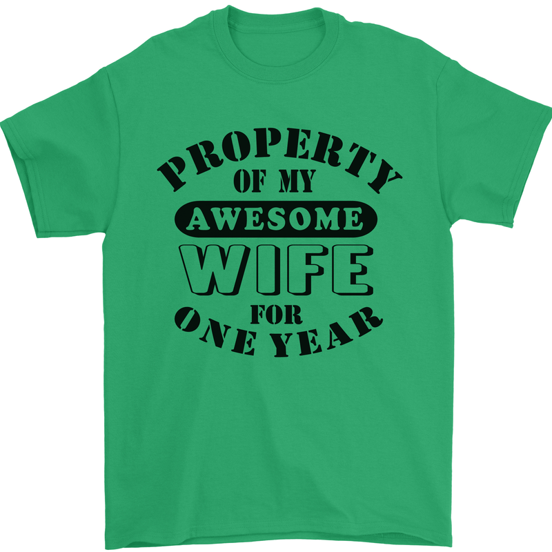 1st Wedding Anniversary 1 Year Funny Wife Mens T-Shirt 100% Cotton Irish Green