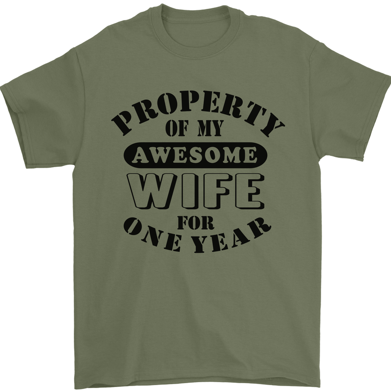 1st Wedding Anniversary 1 Year Funny Wife Mens T-Shirt 100% Cotton Military Green