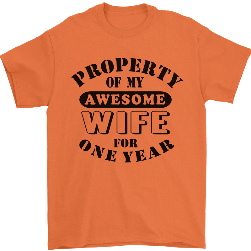 1st Wedding Anniversary 1 Year Funny Wife Mens T-Shirt 100% Cotton Orange