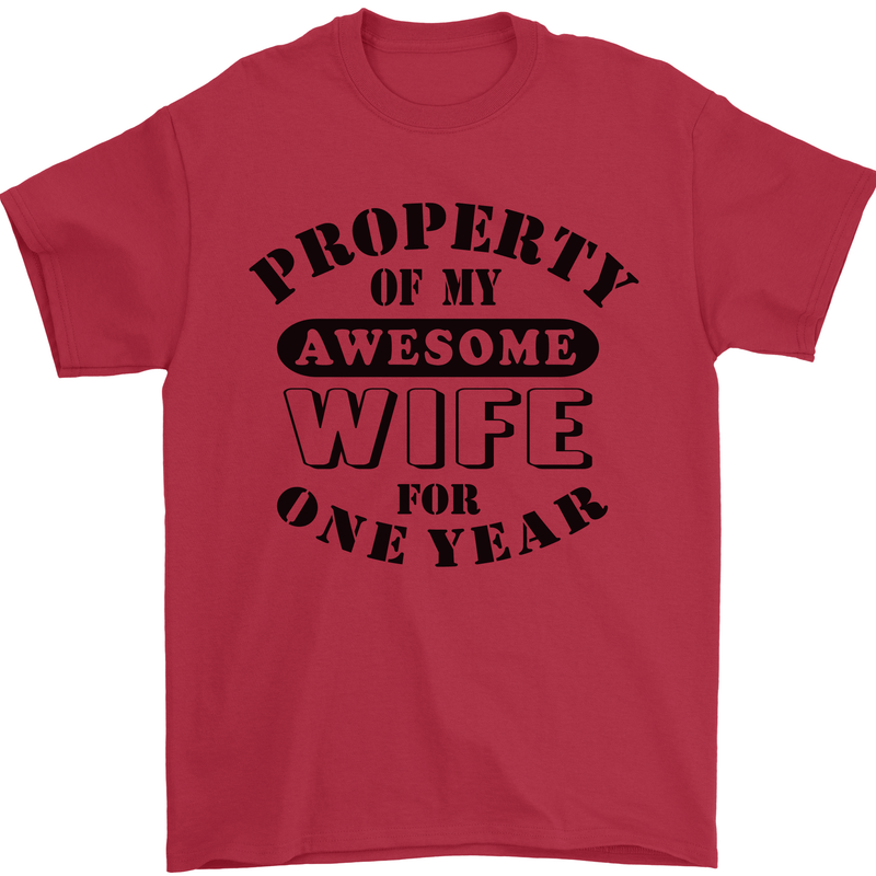 1st Wedding Anniversary 1 Year Funny Wife Mens T-Shirt 100% Cotton Red