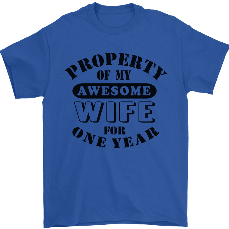 1st Wedding Anniversary 1 Year Funny Wife Mens T-Shirt 100% Cotton Royal Blue