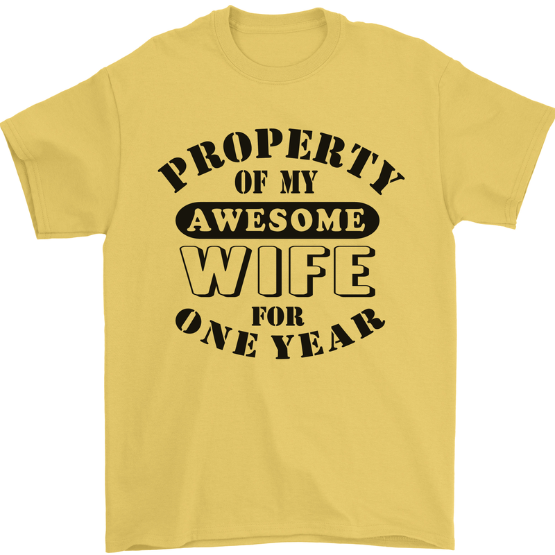 1st Wedding Anniversary 1 Year Funny Wife Mens T-Shirt 100% Cotton Yellow