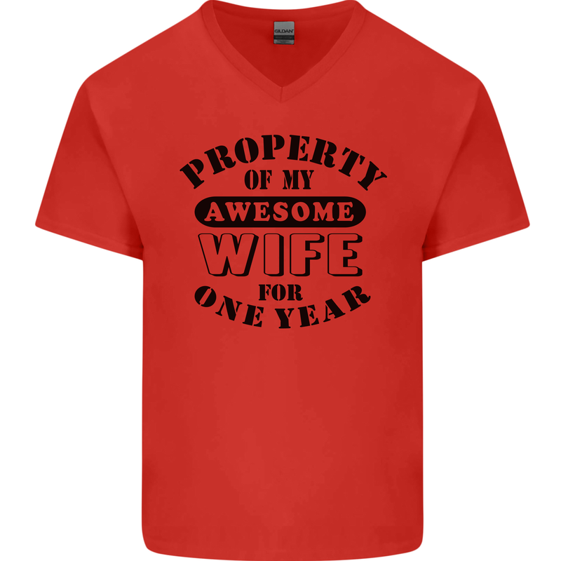 1st Wedding Anniversary 1 Year Funny Wife Mens V-Neck Cotton T-Shirt Red