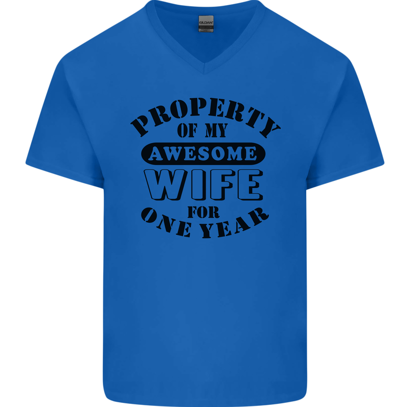 1st Wedding Anniversary 1 Year Funny Wife Mens V-Neck Cotton T-Shirt Royal Blue